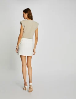Jupes>Morgan Jupe Droite Taille Haute Avec Boutons Femme | Ecru
