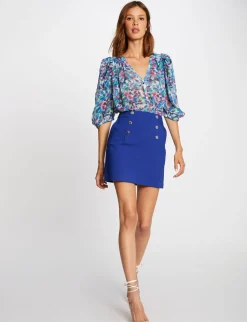 Jupes>Morgan Jupe Droite Taille Haute Avec Boutons Bleu Electrique Femme | Bleu_Electrique