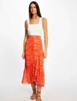 Jupes>Morgan Jupe Longue Portefeuille Imprime Leopard Femme | Orange