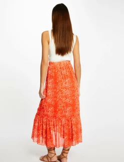Jupes>Morgan Jupe Longue Portefeuille Imprime Leopard Femme | Orange