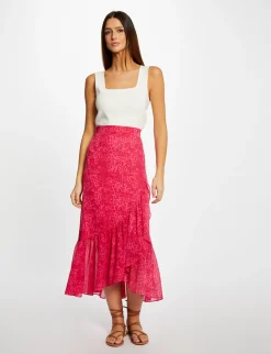 Jupes>Morgan Jupe Longue Portefeuille Imprime Leopard Femme | Rose