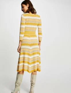 Jupes>Morgan Jupe Midi Droite Tricotee A Rayures Femme | Jaune