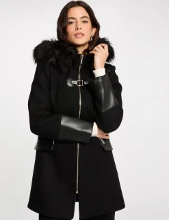 Manteaux>Morgan Manteau Droit Zippe A Capuche Femme | Noir