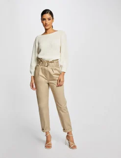 Pantalons>Morgan Pantalon Carotte Ceinturee Femme | Beige