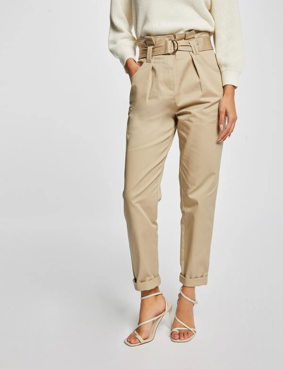Pantalons>Morgan Pantalon Carotte Ceinturee Femme | Beige