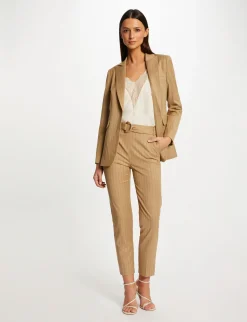 Pantalons>Morgan Pantalon Cigarette 7/8Eme A Rayures Femme | Beige