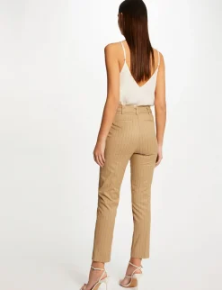 Pantalons>Morgan Pantalon Cigarette 7/8Eme A Rayures Femme | Beige