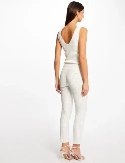 Pantalons>Morgan Pantalon City Ajuste 7/8Eme A Rayures Femme | Ecru