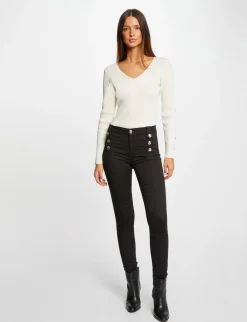 Shorts>Morgan Pantalon Skinny Avec Boutons Decoratifs Femme | Noir