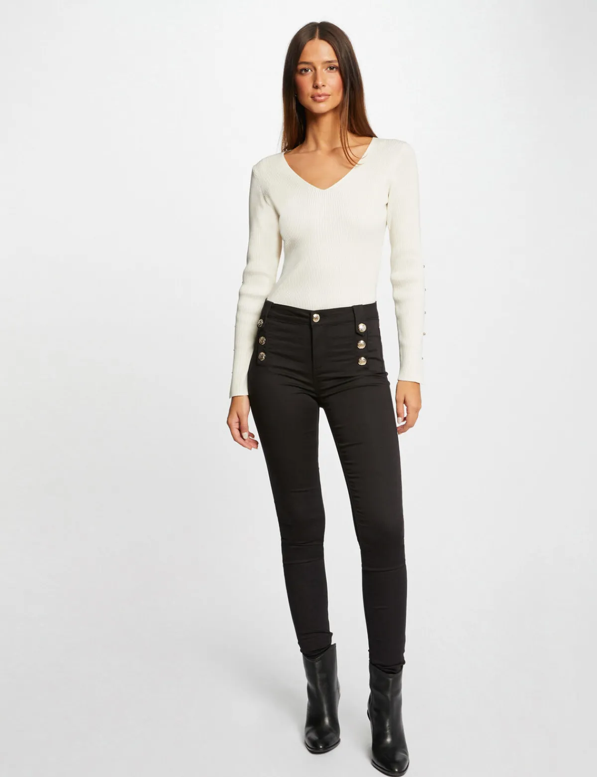 Shorts>Morgan Pantalon Skinny Avec Boutons Decoratifs Femme | Noir