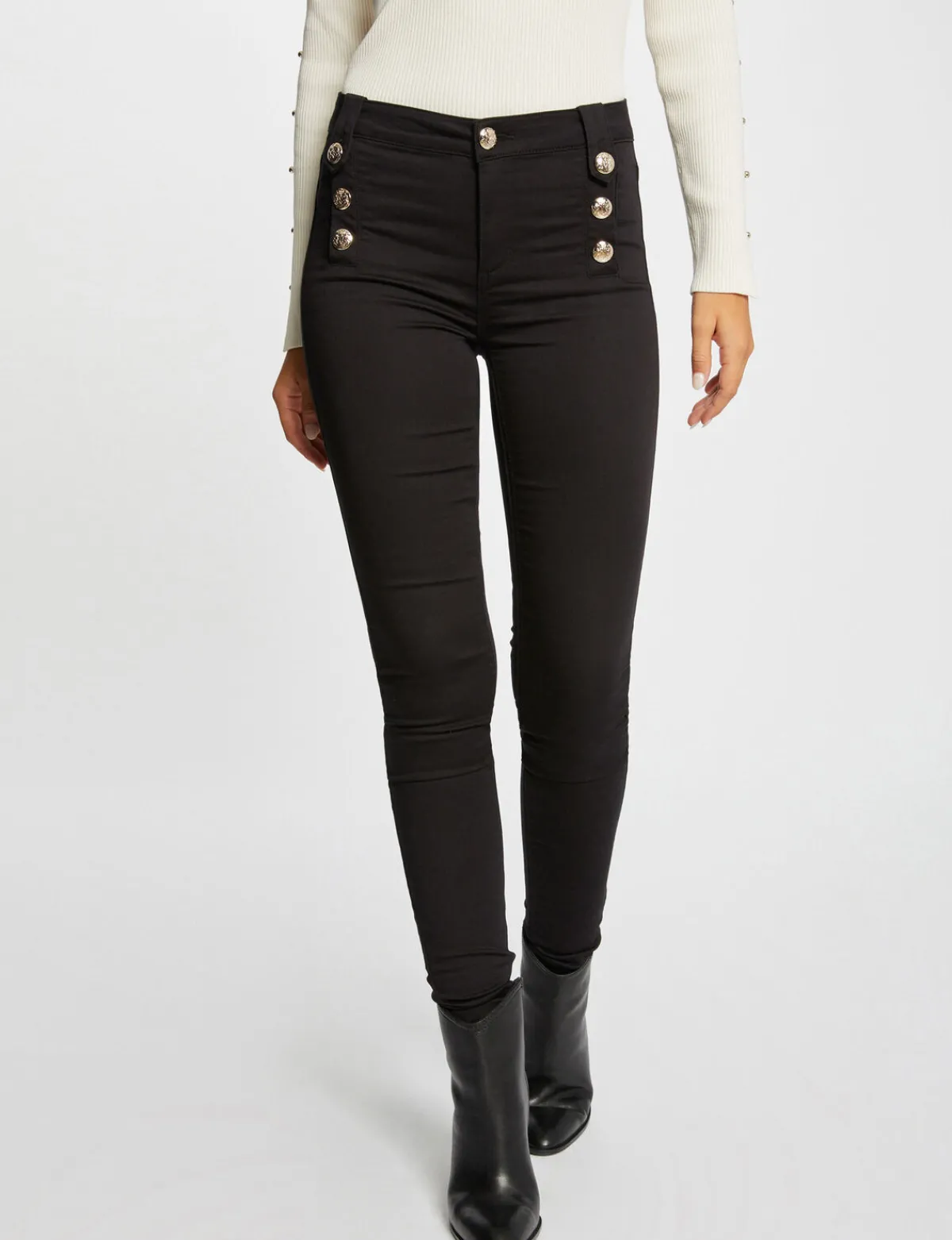 Shorts>Morgan Pantalon Skinny Avec Boutons Decoratifs Femme | Noir