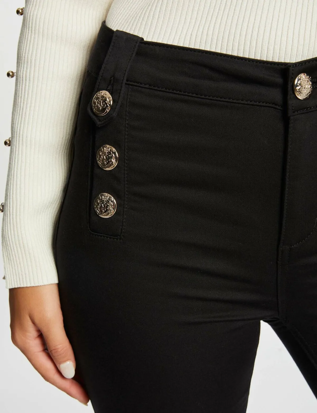 Shorts>Morgan Pantalon Skinny Avec Boutons Decoratifs Femme | Noir