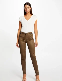 Shorts>Morgan Pantalon Skinny Enduit A Details Bijoux Vert Moyen Femme | Vert_Moyen