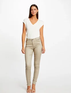 Pantalons>Morgan Pantalon Skinny Enduit A Details Bijoux Beige Clair Femme | Beige_Clair