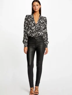 Pantalons>Morgan Pantalon Skinny Enduit A Details Vinyle Femme | Noir