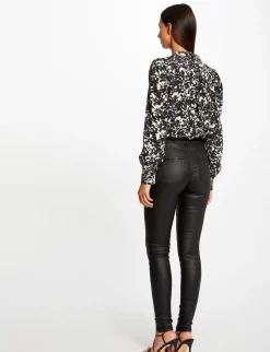 Pantalons>Morgan Pantalon Skinny Enduit A Details Vinyle Femme | Noir