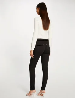 Pantalons>Morgan Pantalon Skinny Enduit A Details Velours Femme | Noir