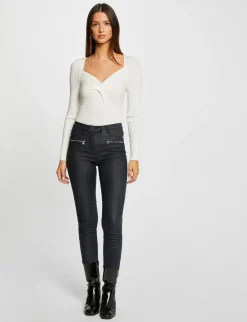 Pantalons>Morgan Pantalon Skinny Enduit Details Zippes Femme | Marine