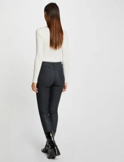 Pantalons>Morgan Pantalon Skinny Enduit Details Zippes Femme | Marine