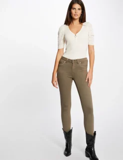 Pantalons>Morgan Pantalon Slim Avec Details Bijoux Vert Kaki Femme | Vert_Kaki