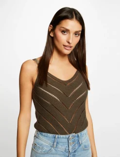 Tops Et T-Shirts>Morgan Pull Debardeur A Ornements Metalliques Vert Kaki Femme | Vert_Kaki