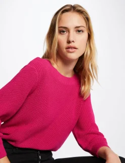 Pulls>Morgan Pull Manches 3/4 Avec Dos En V Rose Fonce Femme | Rose_Fonce