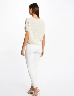 Pulls>Morgan Pull Manches Courtes A Col En V Femme | Beige