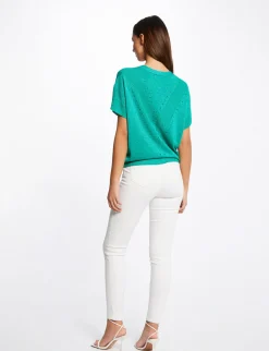Pulls>Morgan Pull Manches Courtes A Col En V Vert Clair Femme | Vert_Clair