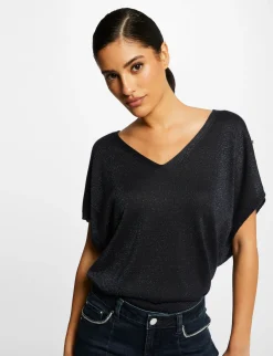Pulls>Morgan Pull Manches Courtes A Col En V Femme | Marine