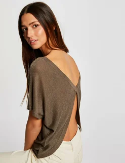 Pulls>Morgan Pull Manches Courtes A Detail Bijou Vert Kaki Femme | Vert_Kaki