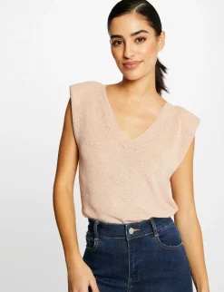 Pulls>Morgan Pull Manches Courtes A Epaulettes Vieux Rose Femme | Vieux_Rose