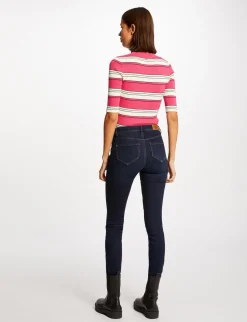 Pulls>Morgan Pull Manches Courtes A Rayures Femme | Fuchsia