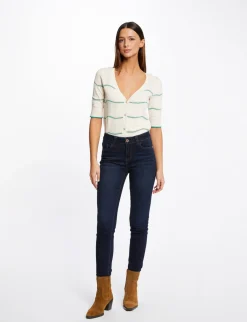 Pulls>Morgan Pull Manches Courtes A Rayures Femme | Ivoire