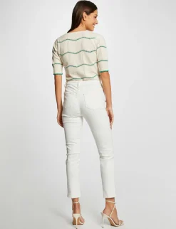 Pulls>Morgan Pull Manches Courtes A Rayures Vert Moyen Femme | Vert_Moyen