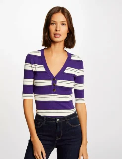 Pulls>Morgan Pull Manches Courtes A Rayures Femme | Violet