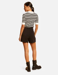 Pulls>Morgan Pull Manches Courtes A Rayures Femme | Noir