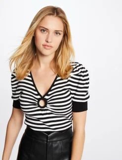 Pulls>Morgan Pull Manches Courtes A Rayures Femme | Noir