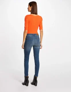Pulls>Morgan Pull Manches Courtes Avec Col En V Femme | Orange