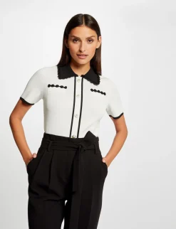 Gilets>Morgan Pull Manches Courtes Avec Boutons Femme | Ecru