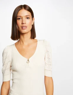 Pulls>Morgan Pull Manches Courtes Avec Col En V Femme | Ivoire