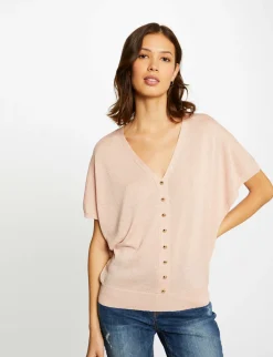 Pulls>Morgan Pull Manches Courtes Avec Boutons Vieux Rose Femme | Vieux_Rose