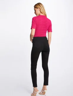 Pulls>Morgan Pull Manches Courtes Details Ajoures Rose Fonce Femme | Rose_Fonce