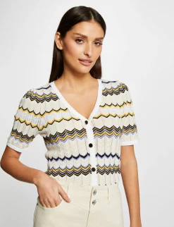 Pulls>Morgan Pull Manches Courtes Imprime Chevron Femme | Ivoire