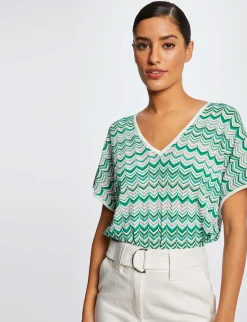 Pulls>Morgan Pull Manches Courtes Imprime Chevron Femme | Vert