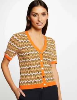 Pulls>Morgan Pull Manches Courtes Imprime Chevron Femme | Orange