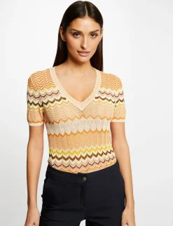 Pulls>Morgan Pull Manches Courtes Imprime Chevron Femme | Orange