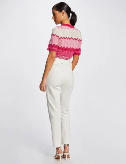 Pulls>Morgan Pull Manches Courtes Imprime Chevron Rose Fonce Femme | Rose_Fonce