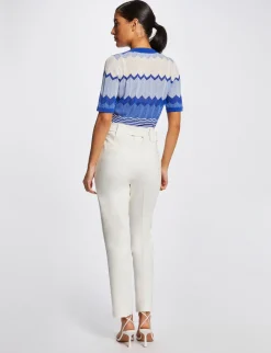 Pulls>Morgan Pull Manches Courtes Imprime Chevron Bleu Moyen Femme | Bleu_Moyen