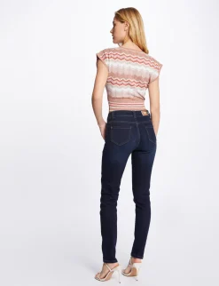 Pulls>Morgan Pull Manches Courtes Imprime Chevron Vieux Rose Femme | Vieux_Rose
