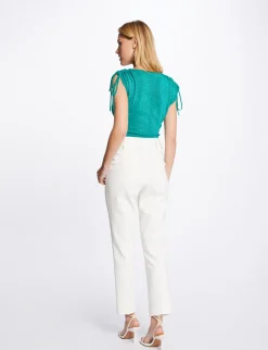 Pulls>Morgan Pull Manches Courtes Lien A Coulisse Vert Moyen Femme | Vert_Moyen